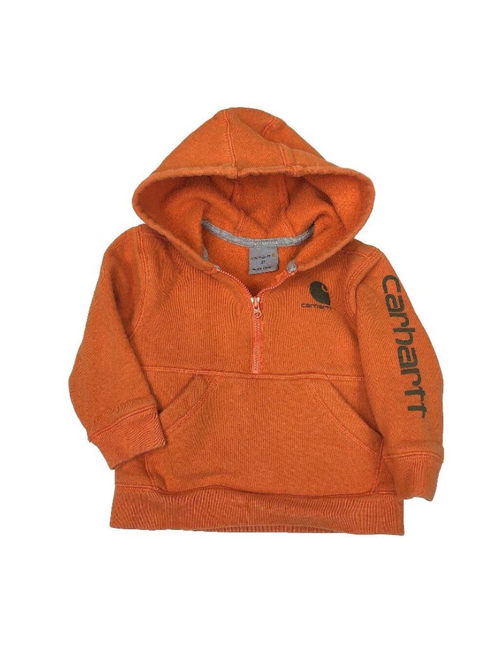Carhartt Toddler Orange 1/4 Zip Hooded Sweatshirt Infant Size 2T Hoodie